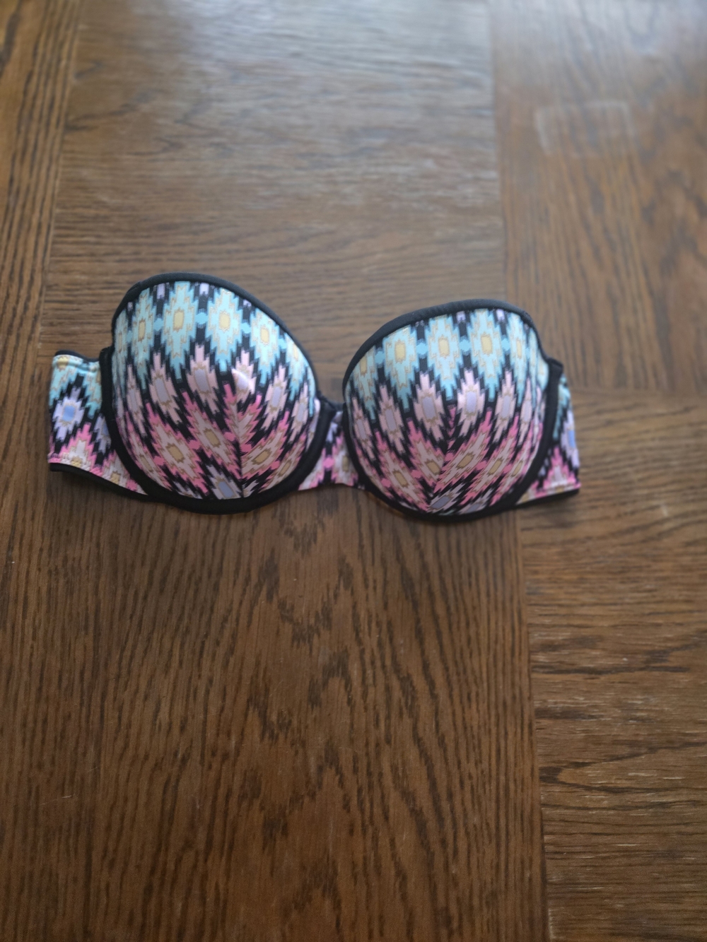 Vicyorias Secret Strapless Geometric Aztec  Patterned Bikini Top in Pink & Blue
